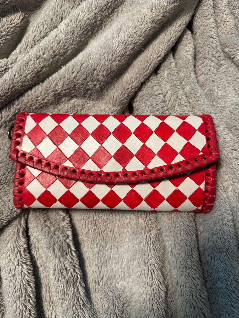 Red & White Checkered Women's Clutch Wallet NWOT